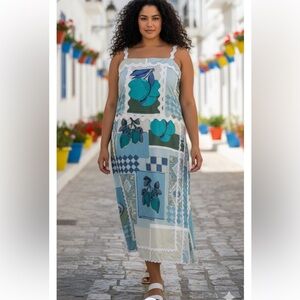 NWT Women's Dalia MacPhee Blue Maxi Sundress Size Large Side Slits